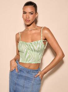 SHEIN BAE Zebra Striped Backless Cami Top - Lime Green - View 3