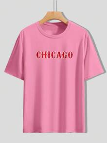 Manfinity EMRG 男士卡通動物字母印花超大號落肩t卹 - 粉色 - 查看 4