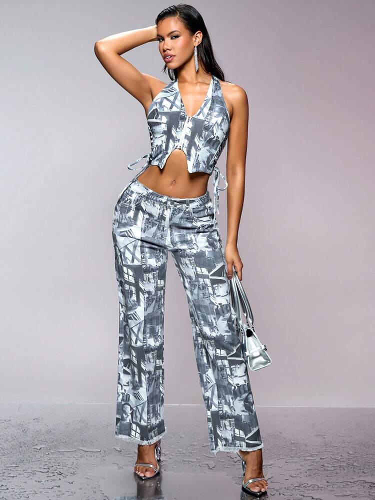 Stone Washed Twill Lace Up Side Zip Up Crop Top&Music Festival