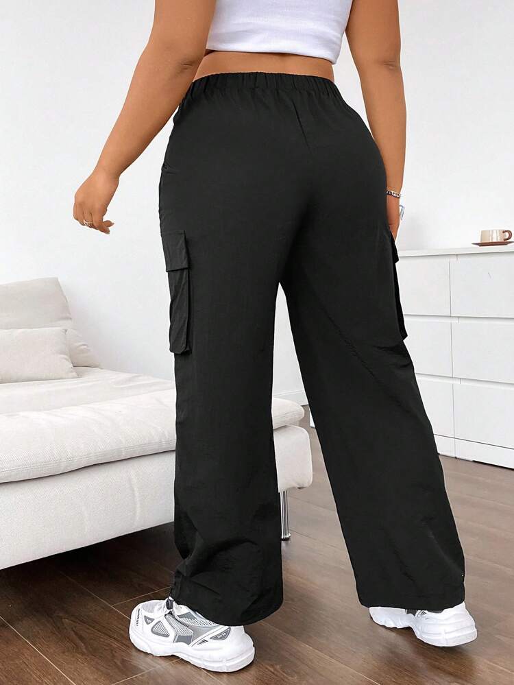 Women's Plus Size Solid Color Fold-Over Waist Cargo Pants Fall Cloth For Women