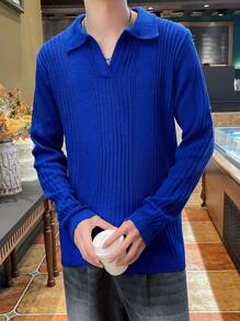 Claim Dot Men's Long Sleeve Polo Neck Sweater - Blue - View 1