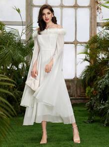 Modelyn Đầm lệch vai có viền sang trọng màu trơn - trắng - Xem 7