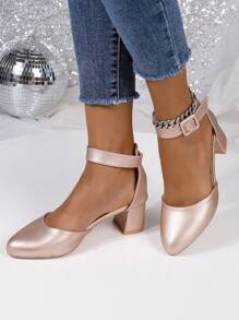 女士厚底高跟时尚露跟舒适带扣凉鞋 - 香檳色 - 查看 2