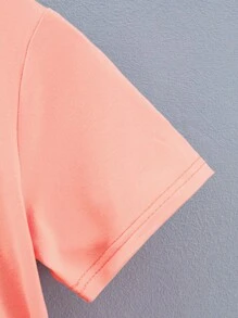 SHEIN 少女印花字母短袖圓領T恤和短褲套裝 - 橘色 - 查看 4