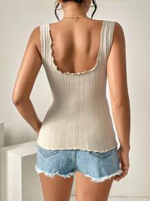 SHEIN Essnce Áo ba lỗ không tay dành cho người đi làm giải trí Nút phía trước xếp nếp cổ vuông - Màu be - Xem 5