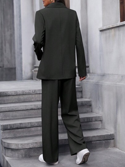 RosyDaze Ladies' Notched Collar Double Button Blazer And Pants Set, Long Sleeve