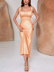 GENKIRA Women's Pleated Fish Tail Sleeveless Cami Dress - Champagne - View 4