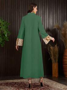 Al Najma Women's Fashionable Printed Patchwork Long Sleeve Arabian Dress
