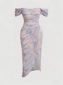 SHEIN MOD Dệt kim Retro In Ombre Kích thước lớn Của phụ nữ Váy bodycon - Màu tím - Xem 1
