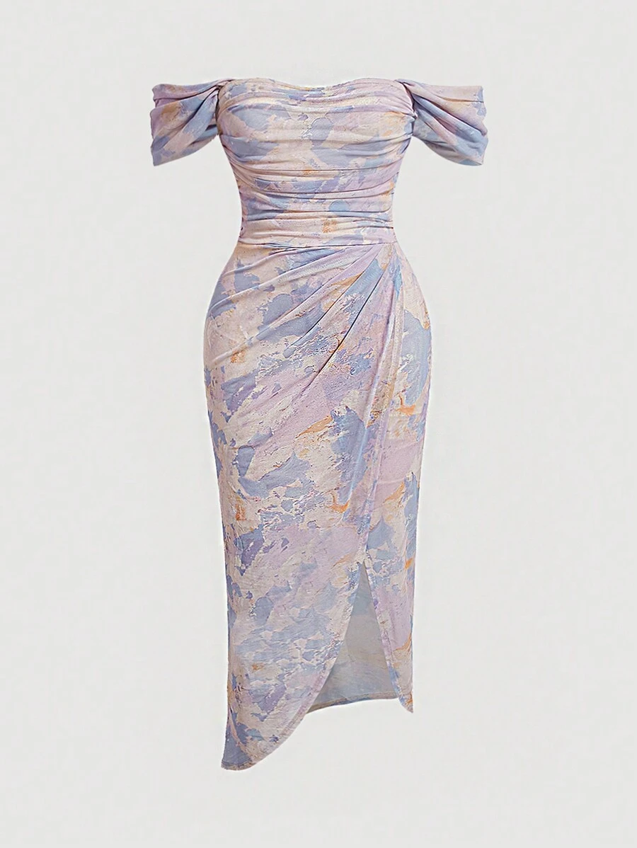 SHEIN MOD Dệt kim Retro In Ombre Kích thước lớn Của phụ nữ Váy bodycon - Màu tím - Xem 1