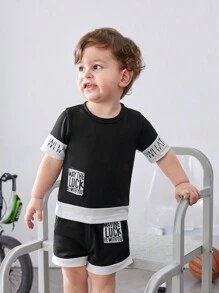Stylish Streetwear Baby Boy's 2 In 1 Letter Print Short Sleeve T-Shirt And Shorts Set - Multicolor - View 6