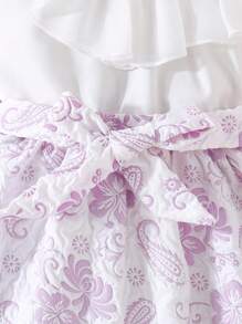 SHEIN Young Girl Fashionable Ruffle Edge Top And Floral Print Skirt Set For Summer - Multicolor - View 4