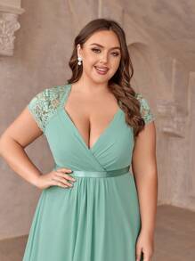 SHEIN Belle Vestido Elegante De Dama De Honor Para Mujer Con Parche De Encaje - Verde - Ver 2