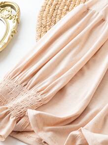 SHEIN LUNE Women's Plus Size Drop Shoulder Lantern Sleeve T-shirt - Apricot - View 4