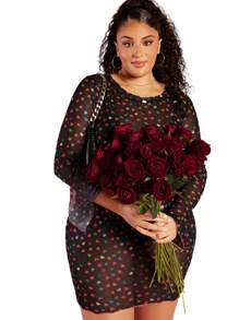 SHEIN CURVE+ Kích thước lớn Love In Lưới Đầm - Nhiều màu - Xem 2