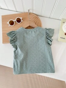 SHEIN LMoss Kids LMoss Young Girl Young Girl Holiday Leisure Spring & Summer Knitted Jacquard Short Sleeve Round Neck T-Shirt