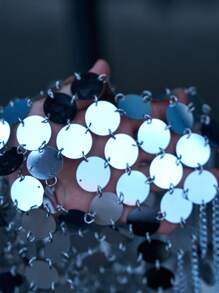 SHEIN SXY 大尺碼女士閃亮露背綁頸連衣裙 - 金色 - 查看 9