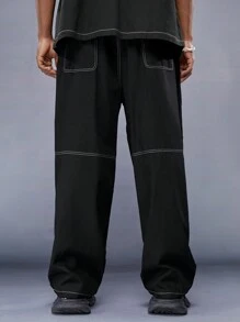 Manfinity RebelGame Men's Casual Straight Leg Pants With Contrast Stitching