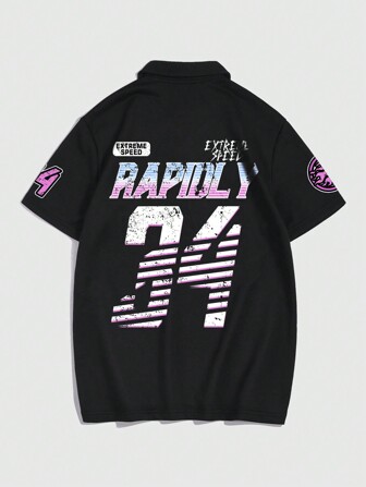 Street Life Men's Short Sleeve Polo Shirt With Letter Print