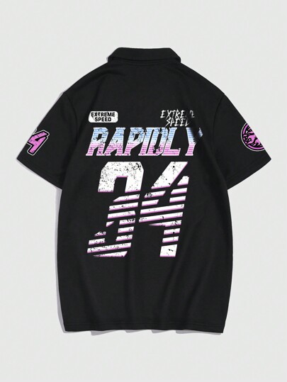 Street Life Men's Short Sleeve Polo Shirt With Letter Print