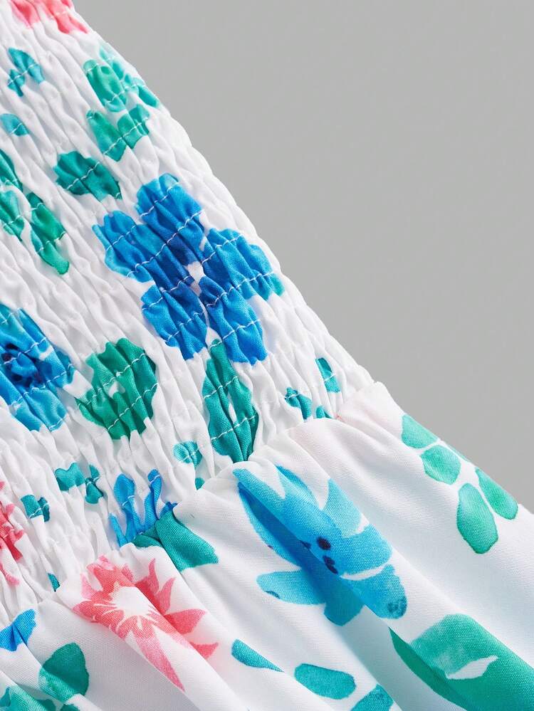 Designer Plus Size Women's Boho Bohemian Floral Flower Print Asymmetrical Hem A-Line Swing Cami Dress Outfit, Holiday Style, Summer Elegant Sundress For Party, Vacation, Spring, Beach, Festival, Ibiza Fits, Wedding Prom Dress, Brunch Outfits, Tea Party Dress