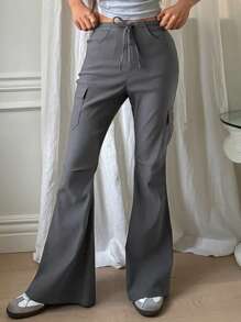 Dazy X KIMYOUJUNG Women's High-Waist Flared Pants With Waistband Design - Grey - View 5