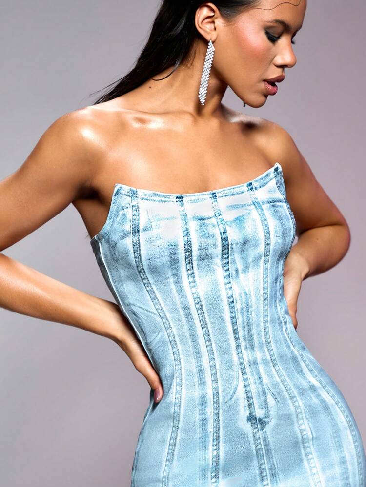 Metallic Mini Denim Dress&Music Festival&Concert Outfits