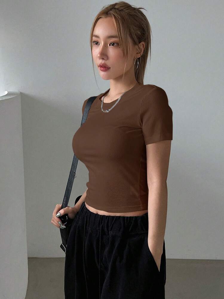Women's Solid Color Round Neck Short Sleeve T-Shirt Summer