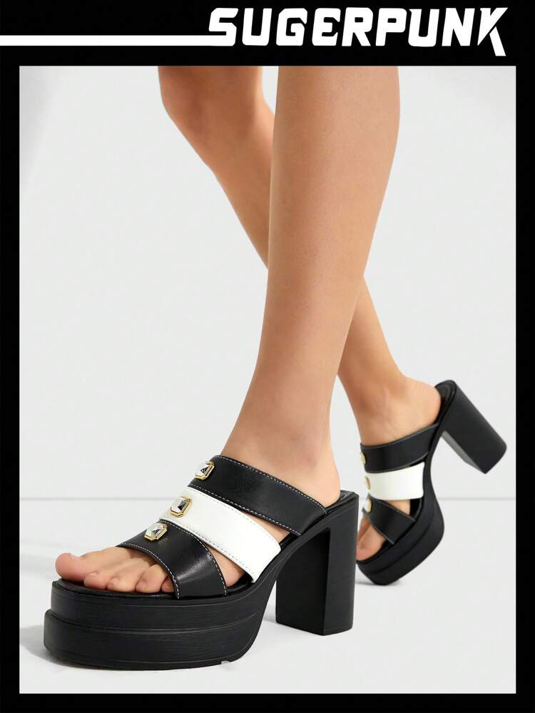 Y2K Chunky High Heel Sandals Black Shoes