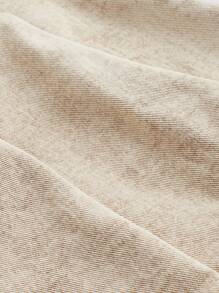 SHEIN MOD Plus Size Plain Fold Pleated Denim Shorts - Khaki - View 4