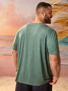 EASEVO Men Plus Size Alphabet & Palm Tree Graphic Printed Knit Casual Short Sleeve T-Shirt, For Vacation Beach, Summer