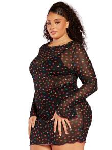 SHEIN CURVE+ Kích thước lớn Love In Lưới Đầm - Nhiều màu - Xem 3