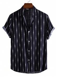 Men's Striped Short Sleeve Shirt - Black - View 1