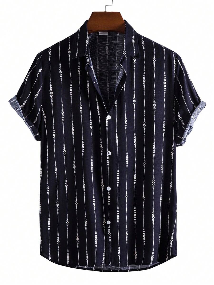 Men's Striped Short Sleeve Shirt - Black - View 1