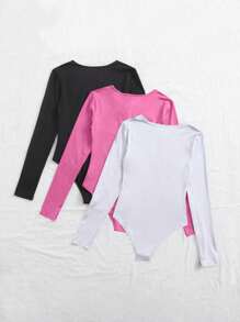 Zolique Three-Color Long Sleeve Slim Fit T-Shirt Bodysuit Fall Cloth For Women - Multicolor - View 4