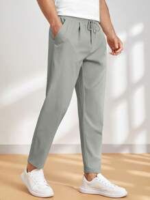 Manfinity VCAY Men's Drawstring Waist Tapered Woven Pants With Pockets - Blue - View 1