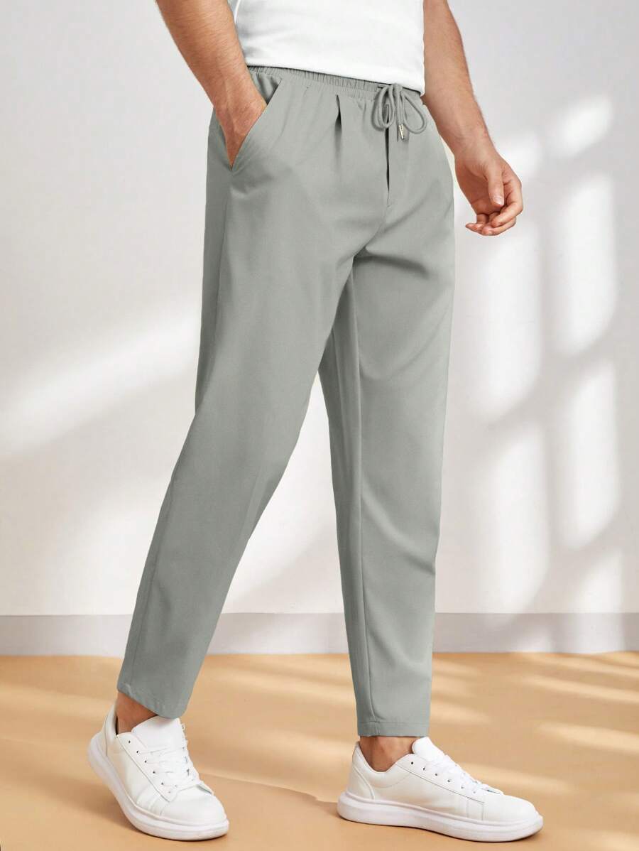 Manfinity VCAY Men's Drawstring Waist Tapered Woven Pants With Pockets - Blue - View 1