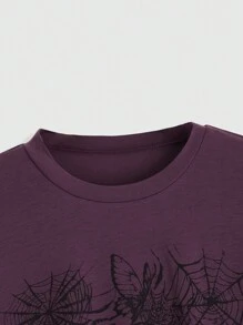 ROMWE Goth 2 合 1 骷髅图案 T 恤，学校 - 紫色 - 查看 2