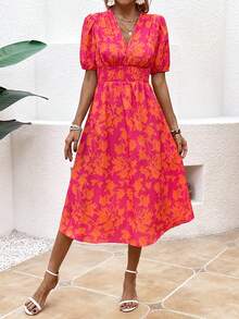 SHEIN VCAY Của phụ nữ Hoa In Ngắn Ống tay áo Bong bóng Đầm - Nhiều màu - Xem 5