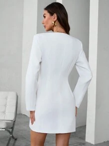 GENKIRA Vestido De Estilo Occidental De Manga Larga Con Cuello En V Y Cierre De Botón Para Mujer - Blanco - Ver 2