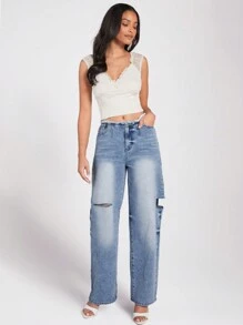 Forever 21 Ladies' Distressed Jeans With Pockets - Light Wash - View 1