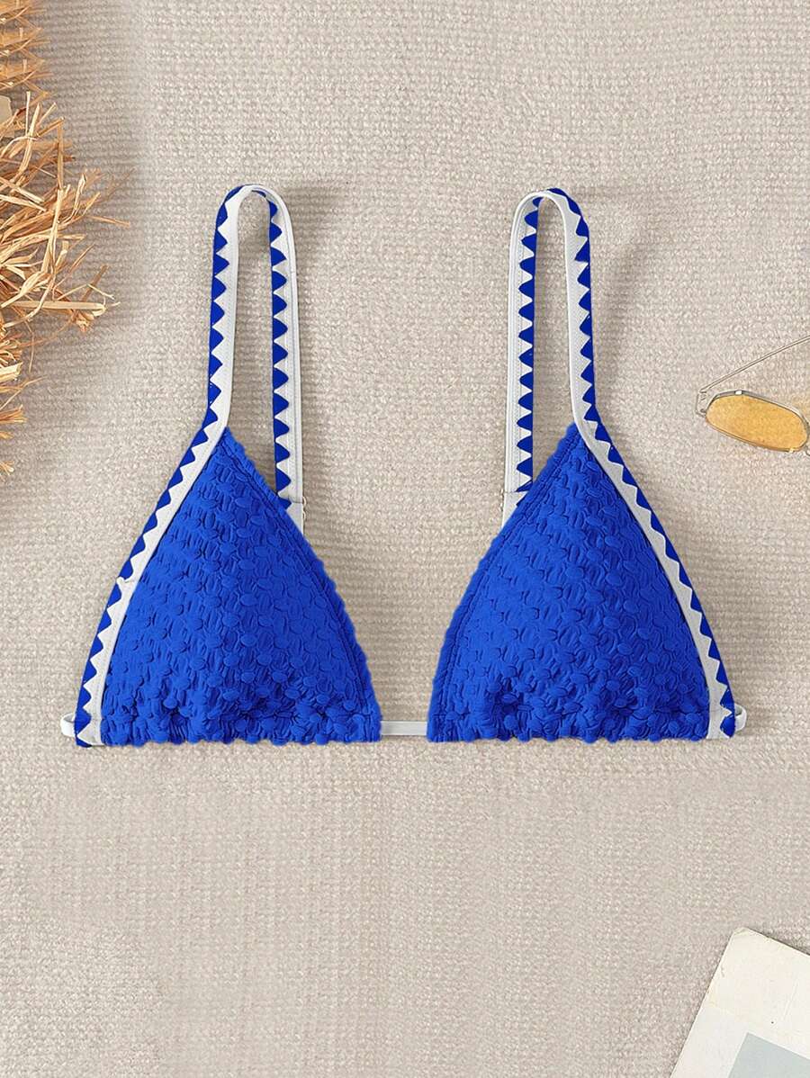 Swim Vcay Summer Beach Women's Striped Animal Print Bikini Top - Royal Blue - View 1