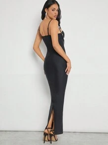 Hauture 水钻饰边镂空紧身连衣裙圣诞连衣裙 - 黑色 - 查看 3