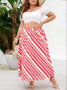 SHEIN VCAY Falda Suelta De Tamaño Grande Con Rayas Para Vacaciones - Multicolor - Ver 5