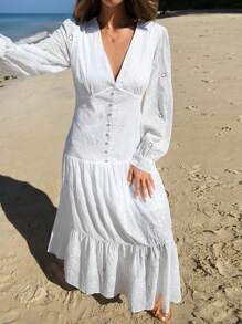 RueChic White Embroidery Dress - White - View 4