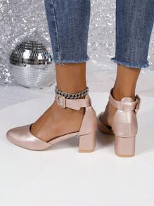 女士厚底高跟时尚露跟舒适带扣凉鞋 - 香檳色 - 查看 6