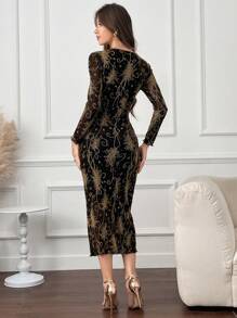 Modelyn Của phụ nữ Giường đôi In Cổ chữ V Tay áo dài Váy bodycon - Nhiều màu - Xem 2