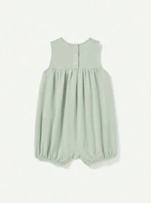 Cozy Pixies Soft And Breathable Solid Casual Sleeveless Round Neck Romper For Baby Girls - Green - View 2