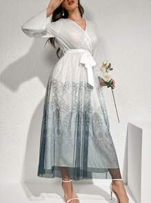 Al Najma Biến đổi dần In Cổ chữ V Eo Kẹp chặt Đầm - trắng - Xem 4