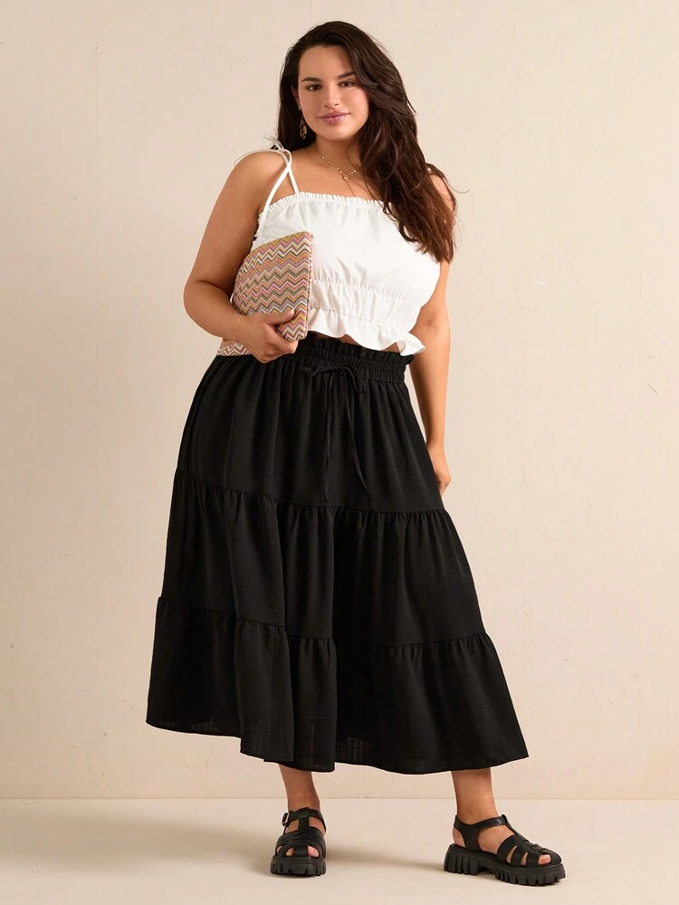 Plus Size Solid Color Ruffle Hem Cropped Cami Top